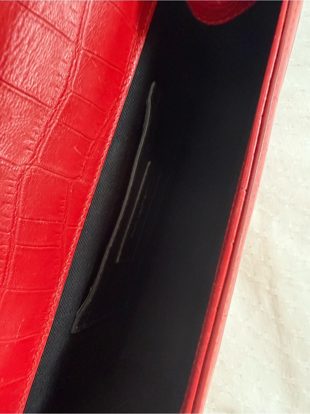 Saint Laurent Red Croc-Embossed Leather Tassel Chain Crossbody Bag - Picture 7 of 7